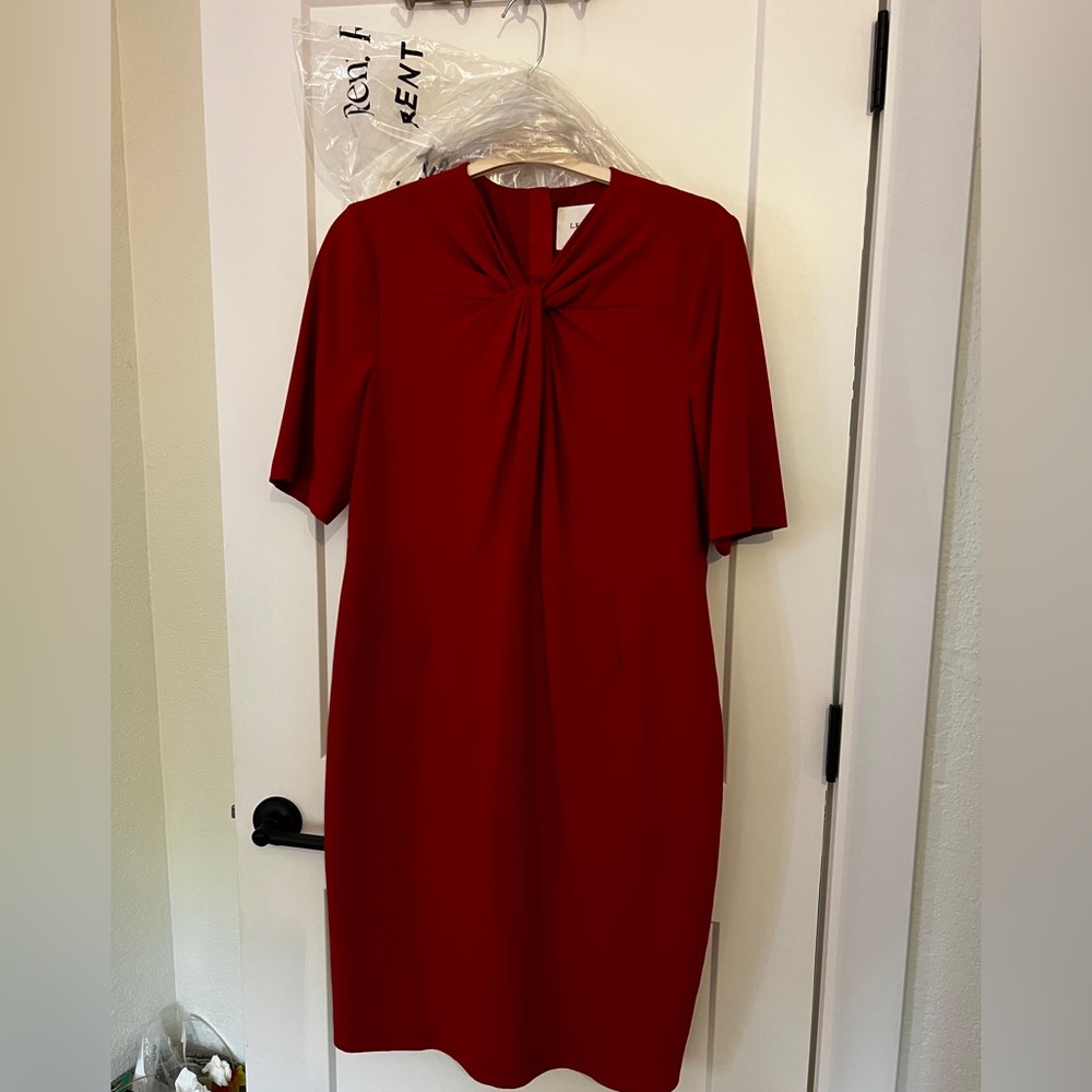 LK Bennett Red Midi Dress with Knot Detail
